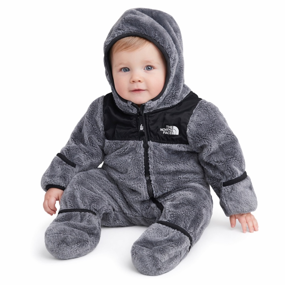 The North Face Charcoal Fleece Baby Footie Bunting Snowsuit Hooded 0-3M